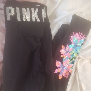 PINK sequin floral leggings